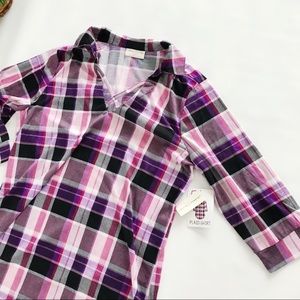 Bobbie Brooks | Pink Purple Plaid 3/4 Sleeve Top L